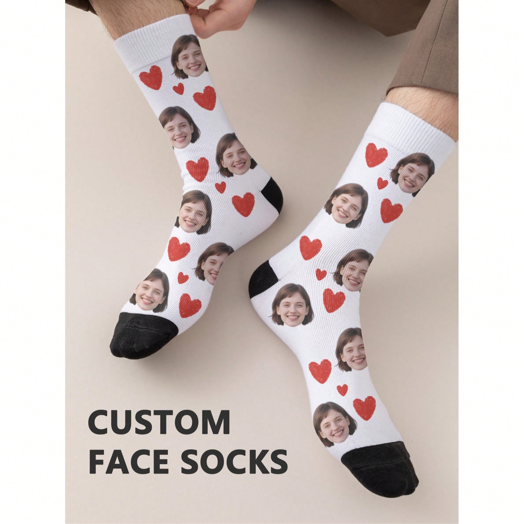 Par de calcetines personalizados con estampado de cara a media pantorrilla para mujer, calcetines con foto personalizada, calcetines divertidos con im