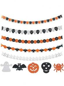 19.68ft Halloween 3D Pumpkin Honeycomb Garland, Skull & Bat Paper Honeycomb Garland Banner, Suitable For Porch Decor And Holiday Party Atmosphere Decoration, Halloween Decor, Party Background Decor Banner, Halloween Party Decor, Holiday Home Decor, Applicable For Corridor Decor And Holiday Atmosphere Enhancement