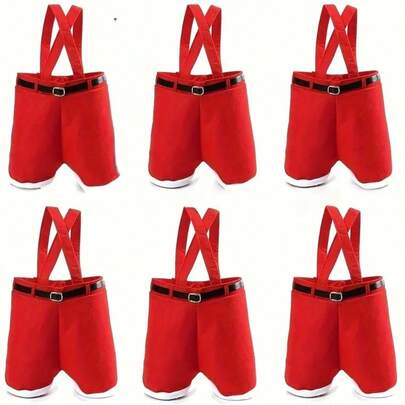 6 Stücke/1 Stück Weihnachtslutscher Tüten, Weihnachtsmann Hosen Stil, kleine Größe, Polyestermaterial, perfekt für Neujahr und Weihnachtsgeschenke, Party Geschenke, Heim- und Küchendekoration