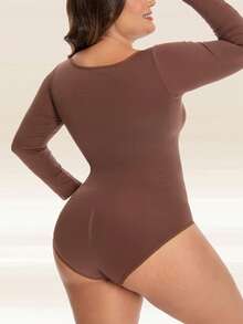 Plus Size Women Shapewear Long Sleeve Tummy Control Seamless Bodysuit