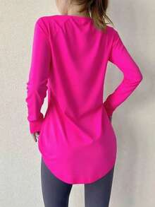 Women's Fitness Yoga Top, Quick-Dry Sports Shirt, Suitable For Running, Gym Workout, Stretchy Compression Base Layer Spring - Hot Pink - View 6