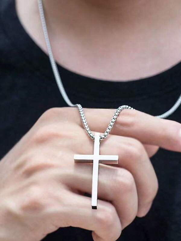 Titanium Steel Smooth Cross Necklace For Men, Versatile Pendant Accessory For Sweater Chain