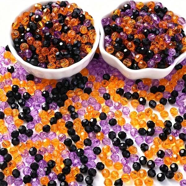 100/200 pièces Perles acryliques mixtes d'Halloween de 6 mm - noir, violet, orange, convient pour la confection de bracelets, colliers et décorations de fête - parfait pour les cadeaux de fête et la décoration de la maison, fournitures pour la confection de bijoux de décoration d'Halloween