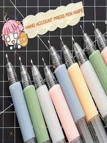 1 PIEZA Cuchillos utilitarios y de manualidades exquisitos, simples y frescos, adecuados para grabado y corte de papel. El cuchillo de grabado manual es fácil de transportar y viene con una mini hoja de metal. Es un cortador de papel de cuaderno de estudiante y un cuchillo plegable de color macaron, afilado y portátil, con grabado. Es un cuchillo plegable de moda.