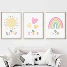 3pcs Framed/Unframed Bohemian Style Children's Canvas Art Prints, Heart And Rainbow Posters, Fun Nursery Wall Decor, Inspirational Quotes Wall Art, Nursery Wall Decoration - Beige - View 16