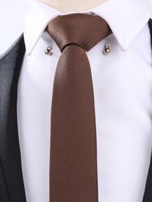 1条棕色领带，男士纯色条纹领带，适合婚礼、派对、正式场合、商务等。 - 棕色 - 查看 2