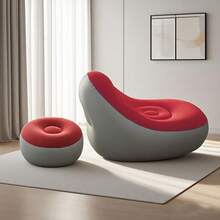 Two Piece Inflatable Sofa Set, Thick PVC Sofa, Portable Inflatable Sofa, Suitable For Camping, Beach Parties, Dormitory Living Rooms - 酒紅色 - 查看 2