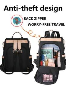 Anti-Theft Nylon Backpack Women Purse, Multi-Function Fashion Day Bag, Multi-Pocket Lightweight Travel Bag, Large Capacity Simple School Bag, Convenient Book Bag, For Students, Travel Vacation, Business Trip, Daily Commuting, Shopping, Office, Dating, Outdoor, Birthday Gift, Holiday Gift, Mochilas