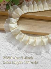 2-10 码缎面欧根纱蕾丝边饰 2 层褶皱荷叶边雪纺丝带 1.57 英寸褶皱边饰面料用于布料缝纫刺绣贴花婚礼工艺品丝带缝纫