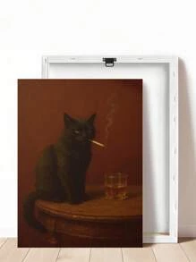 1 sztuka, płótno z czarnym kotem, plakat olejny z kotem palącym papierosa z alkoholem, zabawny nadruk z zabawnym wózkiem barowym, oryginalna dekoracja ścienna do baru, oryginalna dekoracja ścienna do męskiej jaskini, dekoracja sypialni, dekoracja salonu, dekoracja biura, dekoracja ścienna do jadalni, dekoracja kuchni, gabinet, korytarz, dekoracja akademika.