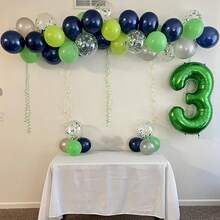 Globos de látex de 10 pulgadas de color azul marino y verde oscuro, globos de color blanco de té de frutas con cintas. Adecuado para fiestas de revelación de género, despedidas de soltero/soltera, celebraciones, fiestas de cumpleaños, graduaciones, aniversarios, fiestas del Día de la Independencia, duchas nupciales, Navidad, San Valentín, Día de la Madre, fiestas festivas, Ramadán - Multicolor - Ver 6