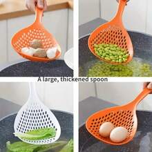 1pc Multi-Purpose Kitchen Strainer With Long Handle, Leak-Proof Mesh And Non-Slip Base - Durable Plastic Strainer For Home And Restaurant Use, Lightweight Kitchenware | Easy-Grip Material, Pasta Strainer - 隨機顏色 - 查看 5