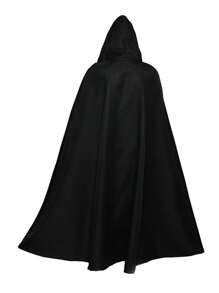 印花连帽斗篷，复古中世纪文艺复兴嘉年华派对服装斗篷，舞台表演，万圣节服装，派对礼服 - 黑色 - 查看 5