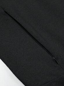 Men's Zip-Up Drawstring Hooded Sweatshirt, Autumn/Winter Style Hoodie With Thermal Lining, Adjustable Hood And Zipper Closure, Fashionable Long Sleeve Casual Sports Jacket, Comfortable Fabric Design Suitable For Gym Use - Black - View 5