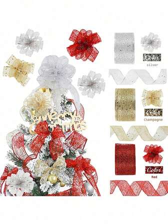 2/3/5M คริสต์มาสสุ่มผงตาข่ายเปลี่ยนแปลงการตกแต่งโบว์ตกแต่งต้นคริสต์มาส DIY ของขวัญวันเกิดริบบิ้น