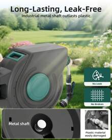 Automatic Garden Hose Reel 100 Ft X 1/2 In (Approx. 30.5 Cm X 1.3 Cm ,Wall Mounted Water Hose Reel For Outdoor Use