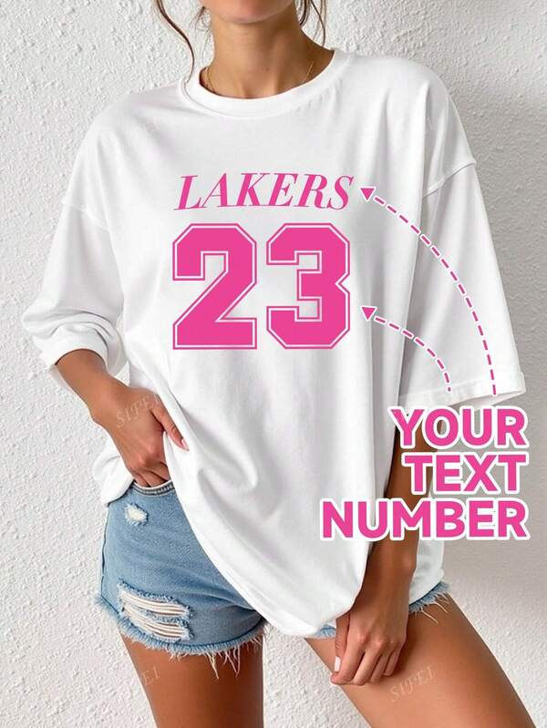 Customized Y2K Women's Loose White T-Shirt, Customize Your Text/Blessing/Name/Meaningful/Interesting Text, Casual Loose Short Sleeve T-Shirt For Summer & Autumn, Music Festival Merchandise, Halloween Costume, Autumn Clothing, Valentine's Day Gift, DIY Design, Creative Gift, Couple/Best Friend Matching, Team Building, Corporate Customization, Minimum Order 1 Piece, Promotional Event Apparel