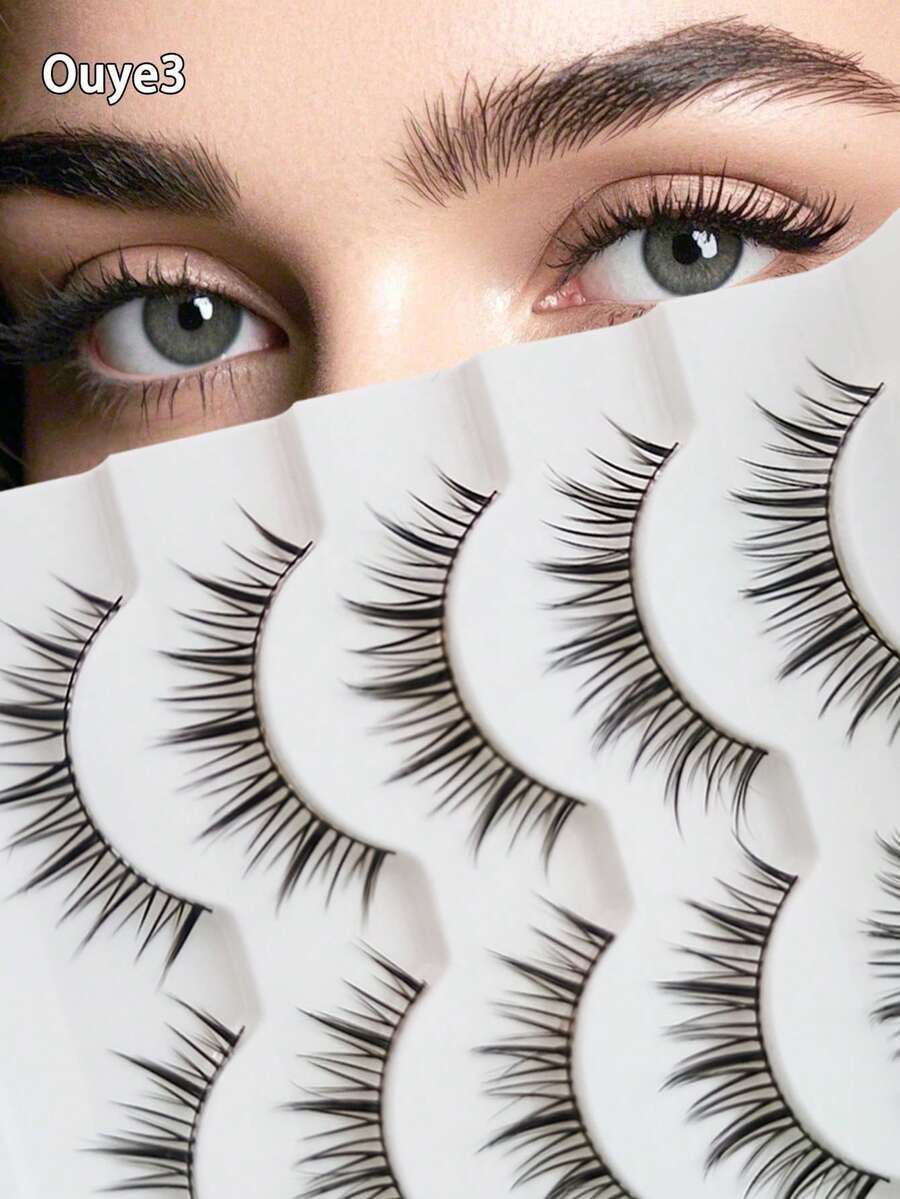 Ouye3 Set de 5 pares de pestañas postizas de diablillo pequeño, naturalmente rizadas y con recubrimiento 3D