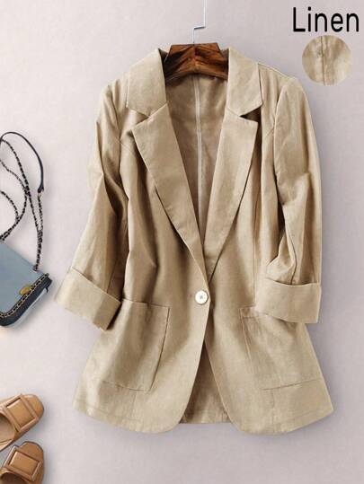 Women's Casual Linen 3/4 Sleeve Blazer For Spring And Autumn