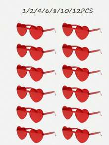 1/2/4/8/10pcs Heart Shaped Party Glasses, Fashion Heart Glasses, Party Glasses, Beach Accessories, Suitable For Wedding, Birthday Party, Travel, Bridal Shower, Bachelorette Party, Wedding, Bridesmaid Gifts - Red - View 7