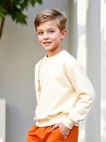 2pcs/Set Boys' Letter Print Crew Neck Sweatshirt And Sweatpants Outfit, Soft Knit Casual Fashion Suit For Older Kids, Spring/Autumn/Winter