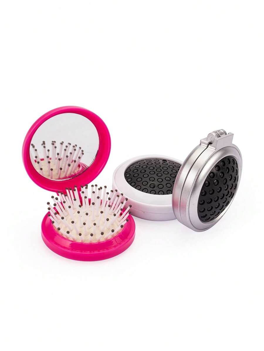 Soft Folding Mirror Purse Brush - Rosa Fucsia - Ver 1