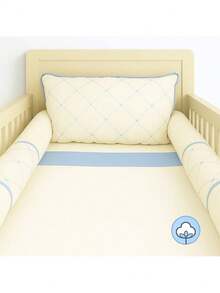 Kit Protetor de Berço Menino Americano Veneza Azul Bebê com Fundo Palha - Multicolorido - Visão 1