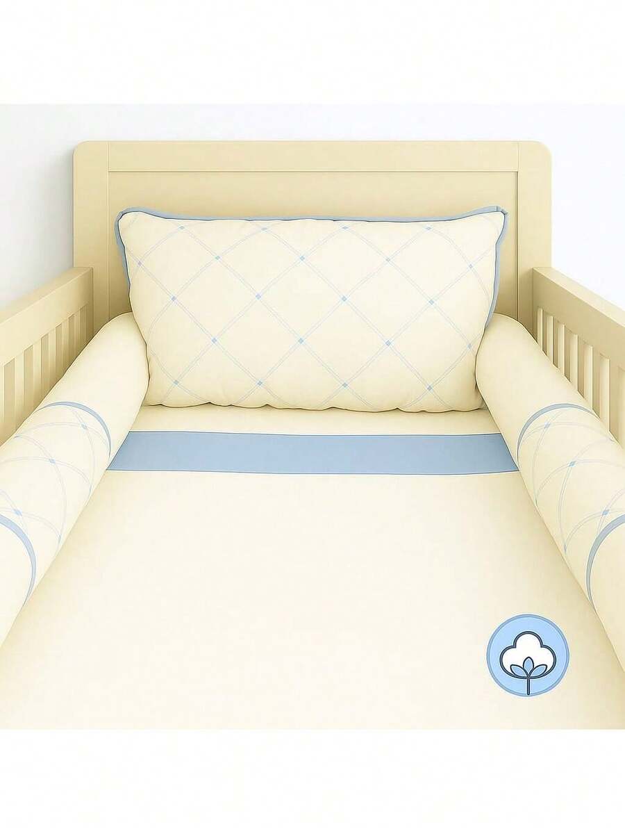 Kit Protetor de Berço Menino Americano Veneza Azul Bebê com Fundo Palha - Multicolorido - Visão 1