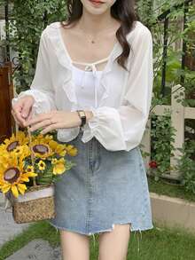 1 chiếc khăn choàng voan nhẹ cho nữ, thích hợp mặc với váy ngủ, áo choàng điều hòa thoáng khí - Nhiều màu - Xem 5