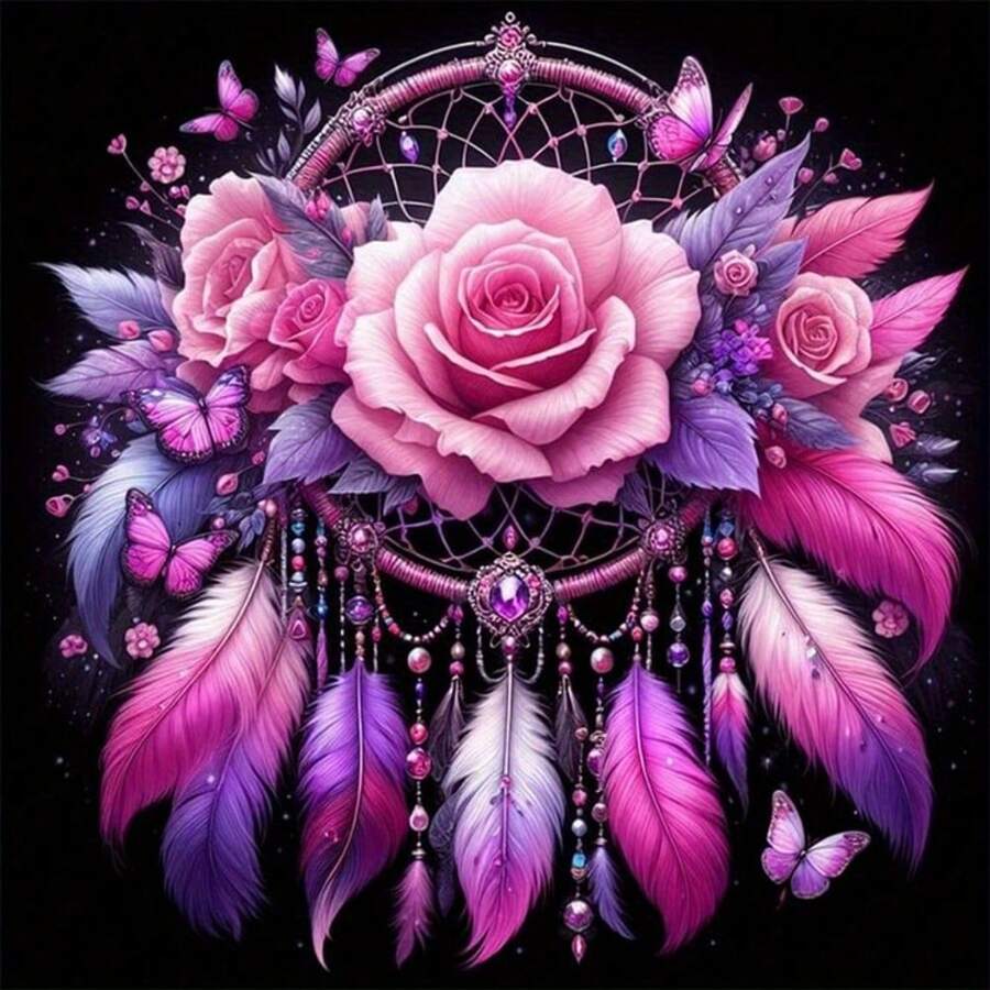 Flower And Dream Catcher Round Drill Diamond Painting Diamond Art Embroidery Craft For Home Wall Decor