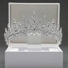 1pc Classic Elegant Queen Crown, Zinc Alloy Rhinestone Crown Suitable For Gifts, Weddings, Parties, Birthdays, All Seasons - Multicolor - View 1