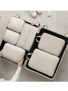 6合1夏季旅行收纳包套装 - 便携式防水化妆包、多功能洗漱包、大容量衣物收纳袋、手提包、鞋袋、压缩袋。适用于居家、海滩、商务旅行、旅游，以及送给朋友、父母和生日的礼物。 - 彩色 - 查看 10