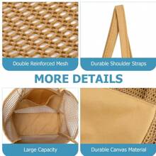 Geantă de plajă ușoară și respirabilă, cu o capacitate mare de peste 11 kg - Geantă de plajă din plasă, design cu buzunare multiple, pliabilă, rezistentă la decolorare, cu curea de agățare, potrivită pentru piscină, călătorii, cumpărături, stil casual, esențială pentru vacanța de vară