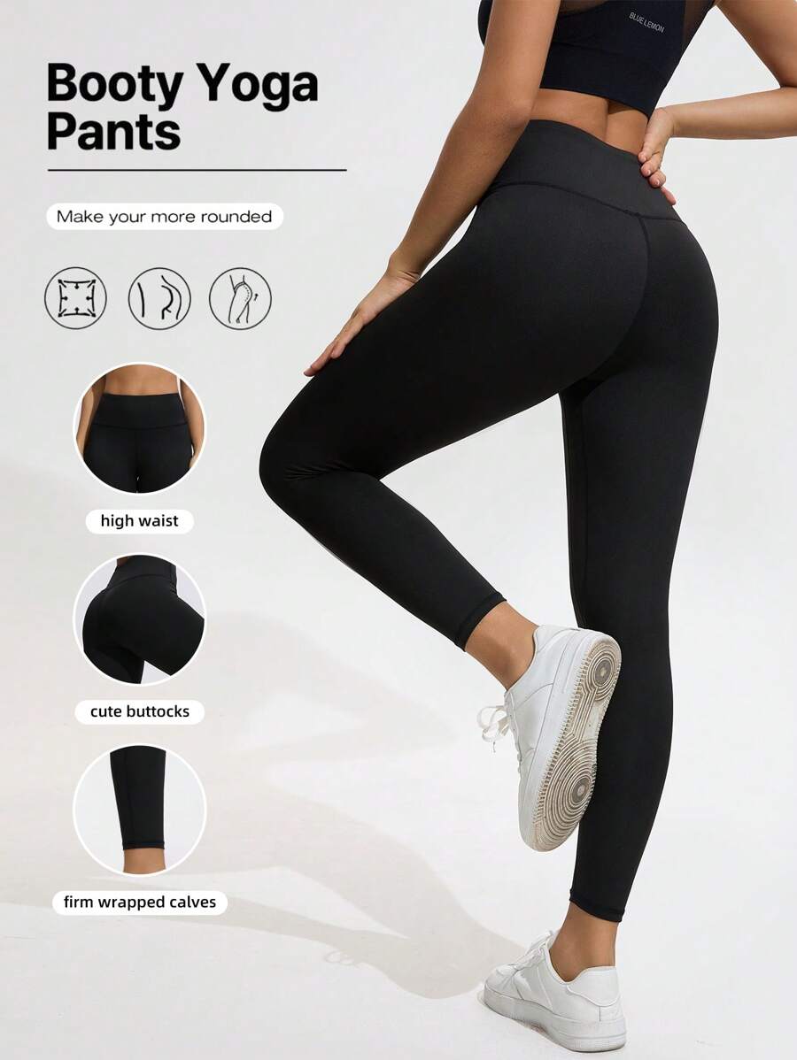 女式高腰收腹瑜伽裤，纯色健身紧身裤，82.5% 涤纶 17.5% 氨纶，全长，四季针织面料，松紧腰带，无腰带，适合跑步、健身和瑜伽