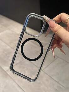 Apple Smart Fashion Phone Case, Compatible With Wireless Charging, High-End Quality, Made Of Tri-Layer Thick Hard Material, Colorful Solid Frame, Personalized Creative Pink, White, Black, Blue, Green Options, Minimalist Style, Full-Body Protection, Transparent, Vibrant Colors, Compatible With IPhone, Waterproof, Shockproof, Scratch-Resistant. - Black - View 2