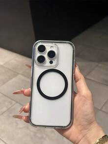 Apple Smart Fashion Phone Case, Compatible With Wireless Charging, High-End Quality, Made Of Tri-Layer Thick Hard Material, Colorful Solid Frame, Personalized Creative Pink, White, Black, Blue, Green Options, Minimalist Style, Full-Body Protection, Transparent, Vibrant Colors, Compatible With IPhone, Waterproof, Shockproof, Scratch-Resistant. - Black - View 3