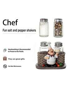 1pc Resin Chef Figurine With Salt & Pepper Shaker Holder, Creative Restaurant Kitchen Table Decoration