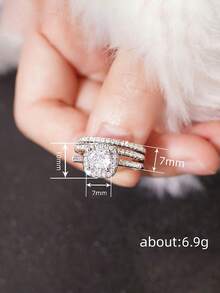 Newsoul 3pcs/Set Romantic & Elegant 925 Sterling Silver High Shine Engagement Rings, Exquisite Jewelry Gift For Women, Girlfriend, Valentine's Day - Style 13 - View 5