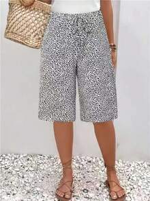 女士休闲宽松松紧腰裤，梭织面料沙滩裤，四季皆宜 - 白色 - 查看 1