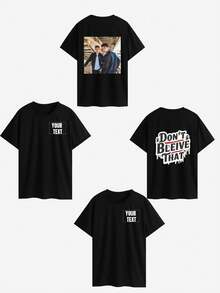 Customized Men's Personalized Graphic Round Neck Short Sleeve T-Shirt, Input Your Text/Wishes/Fun Phrases, Upload Best Photos - Black - View 2