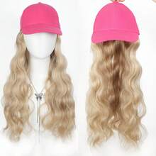 Bright Pink Baseball Cap With Attached Long Curly Wig, Synthetic Fiber Wig, Adjustable Hat For Women - Multicolor - View 3