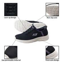Skechers 女士步行运动鞋轻便透气休闲运动鞋 150480-BKPR - 黑色/紫色 - 查看 6
