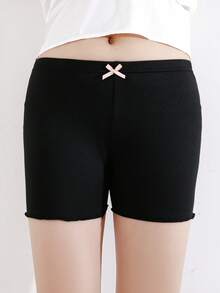 4pcs Girls' Bow Decor Shorts Safety Pants Ruffle Trim Briefs Underwear Loungewear, Suitable For All Seasons