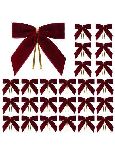 12Pcs Wine Red Small Velvet Christmas Bows For Christmas Tree, Wreath, Gift Wrapping, Crafts, Wedding, Party, Twist Tie Bows For Treat Bag Bakery Candy Bags, Ribbon Bows Christmas Tree Decorations, Christmas Wreath Bow Topper For Xmas Gift Packaging Home Wreath Fence Fireplace Wedding Party Decor,Home Decor 1" W,3.5 X 3.5 Inch
