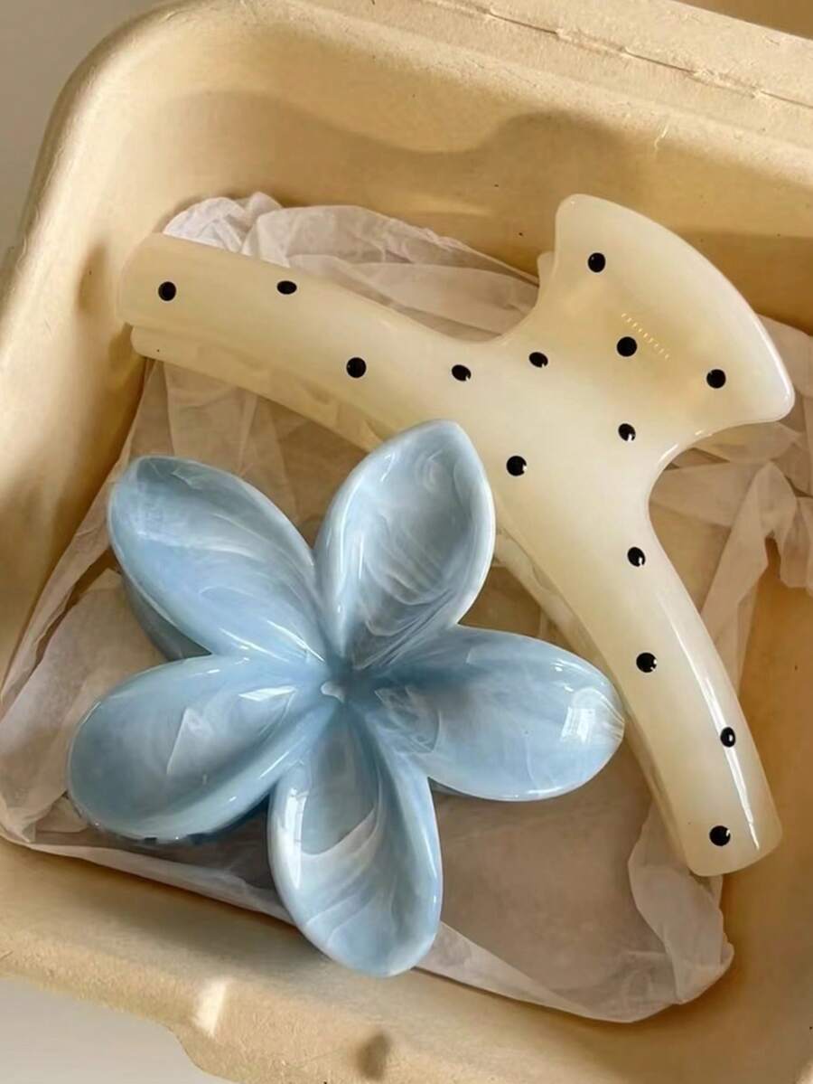 2个/1个女士亚克力波点黄色大理石纹花朵发夹，简约时尚设计，适合丸子头、海滩、旅行、夏威夷风情，日常佩戴也合适（波点随机）。时尚发饰爪夹女士发夹休闲发夹花朵发夹，适合秋季、冬季、度假装扮，夏季适用。 - 彩色 - 查看 1