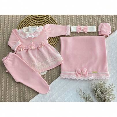 Kit Saída de Maternidade Feminina: Vestido de Tricô para Recém-Nascido (0-2 Meses) Personalize o Nome