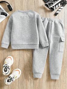 Tween Boy Numeric Print Crew Neck Sweatshirt And Sweatpants Set - Grey - View 2