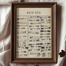 1pc Vintage Library Card Wall Art Picture Retro Book Due Date Card Prints Canvas Paintings Antique Reader Poster Rustic Bookish Decor For Bedroom,Living Room,Dorm Wall Decor Gift For Book Lover No Framed Or Framed