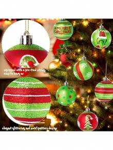 12/6 buc bile de Crăciun cu sclipici roșii și verzi, bile electrolizate pictate manual pentru decorarea bradului de Crăciun, decorare pentru petrecere de Crăciun, ornamente agățate pentru decorarea bradului de Crăciun, accesorii pentru decorarea coroanei de Crăciun