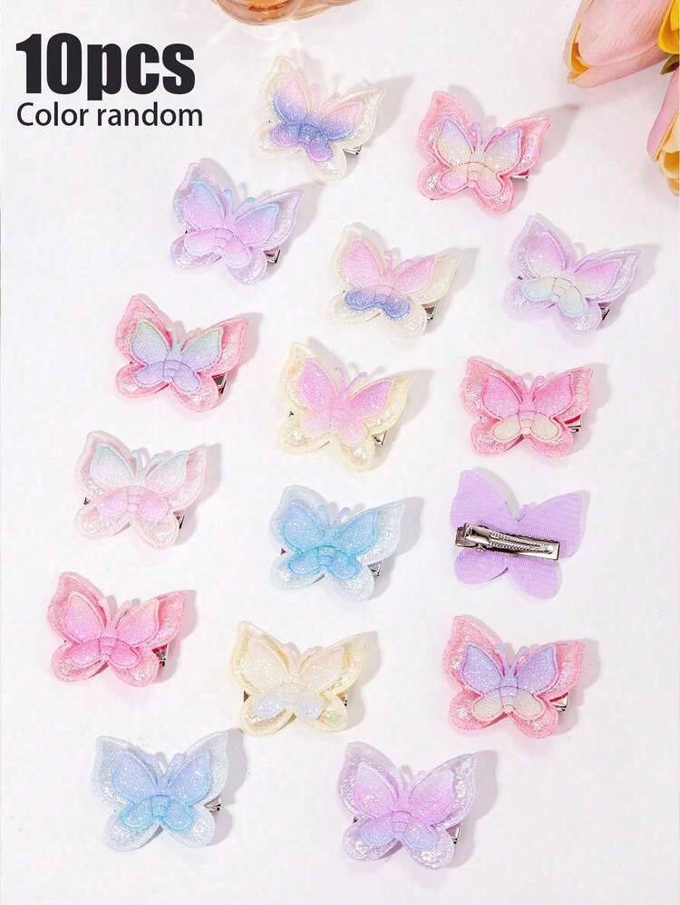 Juego de 10/845 piezas de pinzas para el cabello con motivos florales rosas, pinzas para el cabello con mariposas ombré brillantes, pinzas con lazo, scrunchies y lazos desechables para el cabello - Accesorios perfectos para outfits diarios, de fiesta o de viaje de niñas - Multicolor - Añade 8